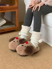 XIXITIAO Cute Cherry Dog Closed‑Toe Slippers, Warm Soft‑Soled Cozy Indoor Home Slippers - Brown - View 8