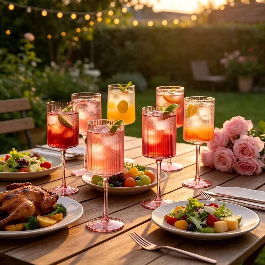 12/6/2/1pc Acrylic Plastic Transparent Striped Cylindrical Stemmed Goblets, Suitable For Friends Gathering, Wedding, Banquet, Holiday, Birthday Party - View 1