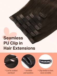DOORES 14-24 Inch Seamless Clip-In Hair Extensions, 130g-160g 7pcs Real Human Hair Invisible PU Skin Weft, Dark Gold Highlights Bleached Gold, Natural Remy Straight Hair, Easy To Wear - S2A - View 6