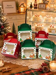 4pcs/8pcs/12pcs/24pcs Christmas Eve Handheld Window Paper Gift Boxes, Christmas Cookie Candy Storage Packaging Boxes, Donut Tart Dessert Boxes, Party Gathering Baking Packaging Empty Boxes - View 4