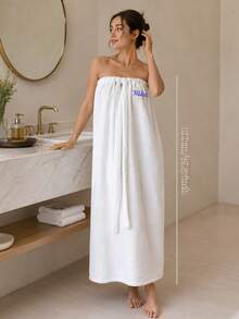 1PC Long Strapless Terry Towel Bath Wrap Dress With Custom Embroidery,Customizable Text Detail And Adjustable Tie Closure,4 Size Choices For Indoor Home Space, Home Essential For Bathroom And Bedroom,Nice Holiday Gift Option For Household Family - Multicolor - View 5