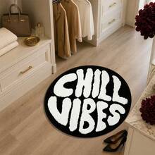 1pc Letter Rug, "Chill Vibes" Faux Cashmere Rug, Soft Comfortable Absorbent Bathroom Mat, Bathroom Accessories New Arrival, Living Room Large Rug, Room Decor, Autumn Decor, Bedroom Decor, Suitable For Bathroom, Kitchen, Entryway, Hallway, Bedside, Living Room, Bedroom. Holiday Decor, Non-Slip Backing Rug, Machine Washable - A - View 4