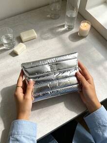 Givenchy Silver Puffy Envelope‑Style Cosmetic Pouch With Metal 4‑G Logo, Portable And Durable, Travel‑Friendly Makeup Storage Bag, For Personal Use And Gift Giving, GIVENCHY‑GIFT‑29 - Silver - View 4