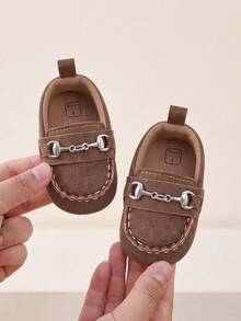 1 Pair Boys Solid Color Slip-On Design Breathable Lightweight 0-3 Months Infant Infant Shoes Fashion Versatile Walking Shoes Suitable For Spring And Autumn - Brown - View 1