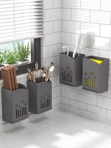 Wall Mounted Utensil Holder,No‑Drill Plastic Kitchen Cutlery Storage Organizer, Drainage Hanging Chopstick Spoon Fork Holder For Kitchen Counter Wall,Plastic Kitchen Storage, Drainage Cutlery Holder, Kitchen Wall Storage Rack - Multicolor - View 2