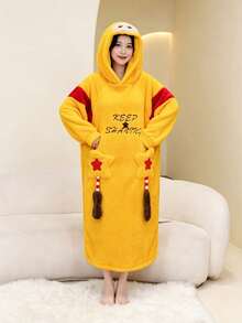 Cute Star Pattern Loungewear, Suitable For Christmas, Halloween Or Girls' Party. Coral Fleece Bathrobe, Women's Winter Wear, 2026 Warm Loungewear, Suitable For Winter, Bedroom And Home Leisure, Unisex. - Multicolor - View 9