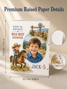 Personalized Photo, Name And Age Western Birthday Card, Custom Cowboy Greeting Card, Cowboy Keepsake Card, Theme Birthday Greeting For Children, Kids, Sons, Daughters, Parents, Grandparents And Ranch Party Celebrations - Multicolor - View 2