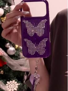 Ins Vintage Polka Dot Butterfly Solid Color Protective Case Compatible With Iphone 17 Pro Max/16 Pro/15, Personalized Women's Anti-Drop Girly Phone Shell - Purple - View 2