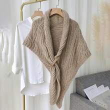 1pc Fashion Solid Color Triangle Cape Shawl With Leather Buckle, Warm Diagonal Stripe Cloak For Spring And Autumn - Multicolor - View 8