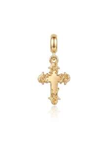 1Pc Gold Plated Dangle Charms, Cross Flower Heart Strawberry Beads Pendant - Multicolor - View 3
