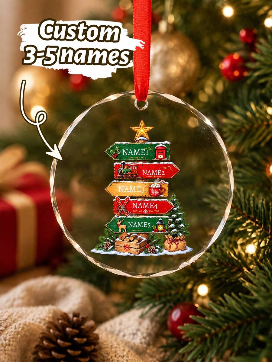 Custom Christmas Signpost Ornament, Personalized 3-5 Names Christmas Tree Hanging Decor, Festive North Pole Holiday Style, Customized Family Keepsake, Customizable Name Ornament, Christmas Home Decor, Christmas Gift 2026, Christmas Decorations - Multicolor - View 1