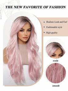 Halloween Wig Deep Root Gradient Light Pink/Purple Long Wavy Hair Color Women's Wig Heat Resistant Synthetic Fiber Natural Look Halloween Costume Cosplay Theme Party Daily Wear - Multicolor - View 5