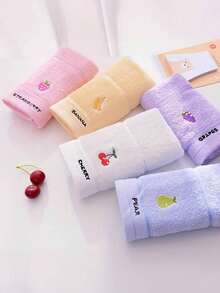 6pcs Small Towels, Multiple Colors Available, Pure Cotton Embroidered Fruit Pattern, Colorful Solid Color Towels, Randomly Shipped, Suitable For Facial Cleansing, Hand Washing, Home Use (Unisex), Highly Absorbent, Quick Drying, Non-Fading, Suitable For All Seasons, Suitable For Bathroom, School, Kitchen, Holiday Gifts, Travel And Other Scenarios - Mixed Colors - View 4