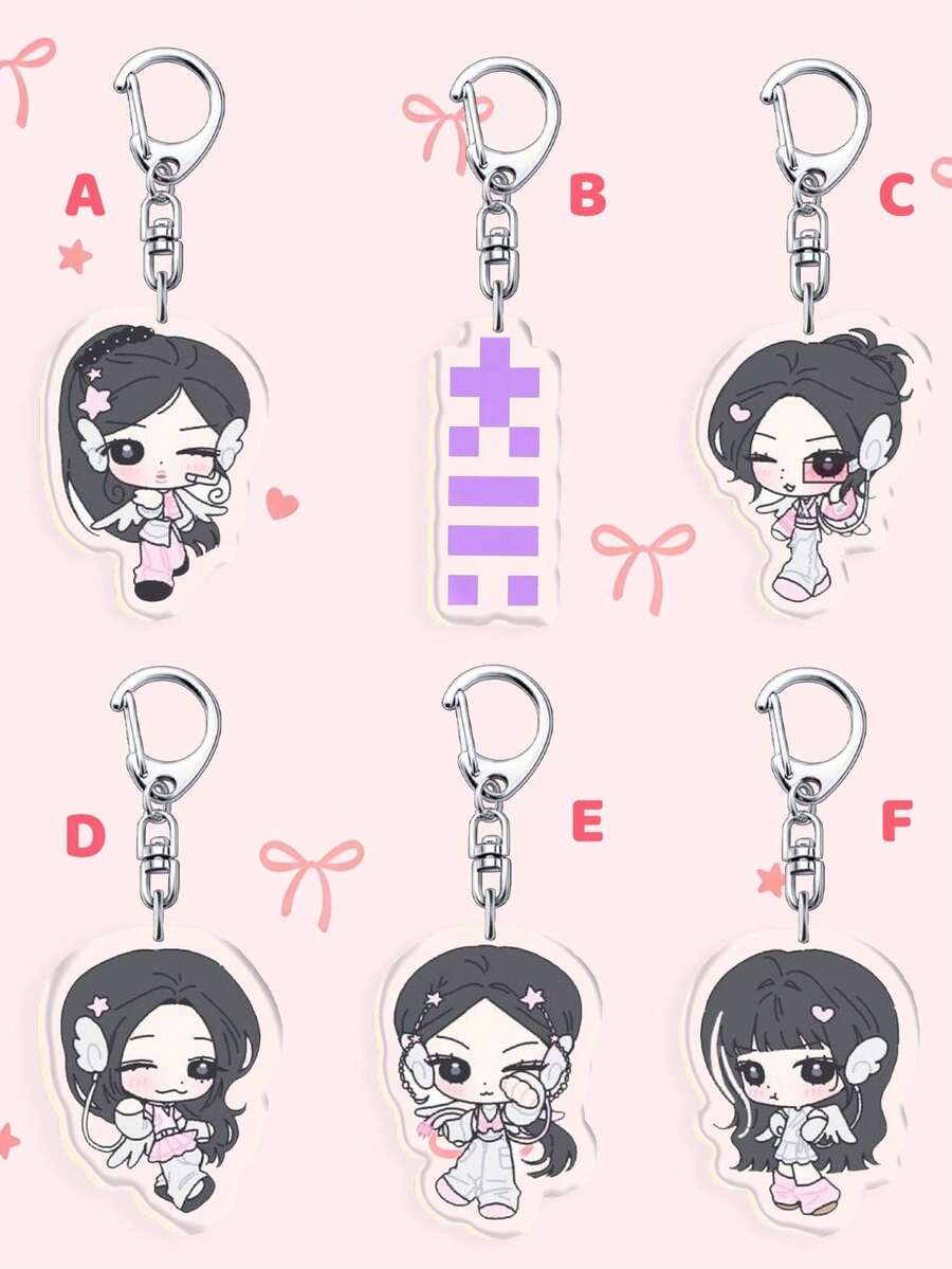 1pc/6pcs Acrylic Keychain, Super Real Me Album Cartoon Character Bag Charm, Y2K Sweet K‑Pop Bag Accessory, Key Holder, Christmas Halloween Gift - Multicolor - View 1