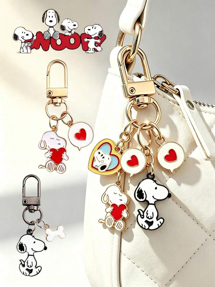 SNOOPY 2 piezas Llavero de metal creativo y lindo de dibujos animados, periférico de dibujos animados personalizado, colgante decorativo para mochila de pareja, amuleto para bolso