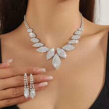 Wedding Bridal Necklace & Earrings Set, Full Rhinestone Super Sparkling Neck Chain, Evening Dress Wedding Jewelry For Women - 2 Silver - View 5