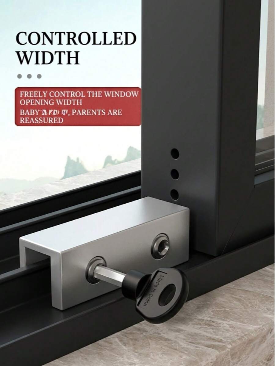 Upgraded Sliding Window Lock With Key, Adjustable Window Stop, Heavy-Duty Aluminum Alloy Sliding Door Safety Frame Stop, Suitable For Home, Office, Child And Pet Safety. - A - View 1