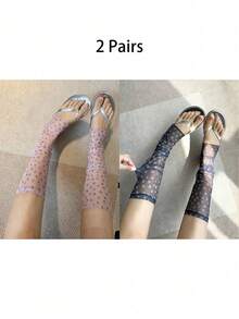 1/2 Pairs Korean Sweet Girl Style Mesh Floral Ruffle Leg Warmers, Japanese Girly Style Sheer Floral Leg Sleeves - Multicolor - View 9