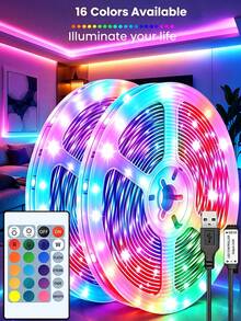 5V Indoor LED Light Strip, 3.28ft To 98.4ft Length, Color Changing RGB LED Lights With 24-Key Remote Control, Suitable For TV/Computer Backlight, Desk, Living Room, Bedroom, Holiday Party/Bar/Atmosphere Lighting - Multicolor - View 2