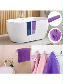 1pc African Bath Sponge, African Mesh Long Bath Sponge, Exfoliating Body Scrub Brush, Back Brush, Makes Skin Smoother, Suitable For Daily Use - Violet Purple - View 5