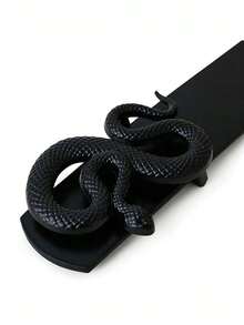 1/2pcs Gothic Style Men's Black PU Belt, Vintage Snake Buckle With Stitching Detail Casual Leather Belt - Gothic Belt - View 7