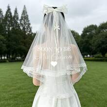 客製化優雅蕾絲邊婚紗面紗，附蕾絲蝴蝶結新娘面紗，派對配件，婚紗面紗，簡約面紗，白色面紗，面紗，準新娘 - 多色-雲茉莉頭紗 - 查看 12