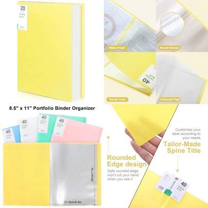 Portfolio Binder, 20-Pocket Portfolio Folder 8.5" X 11", Displaying 40 Page Binder With Plastic Sleeves, Plastic Folders For Women And Men, Students,