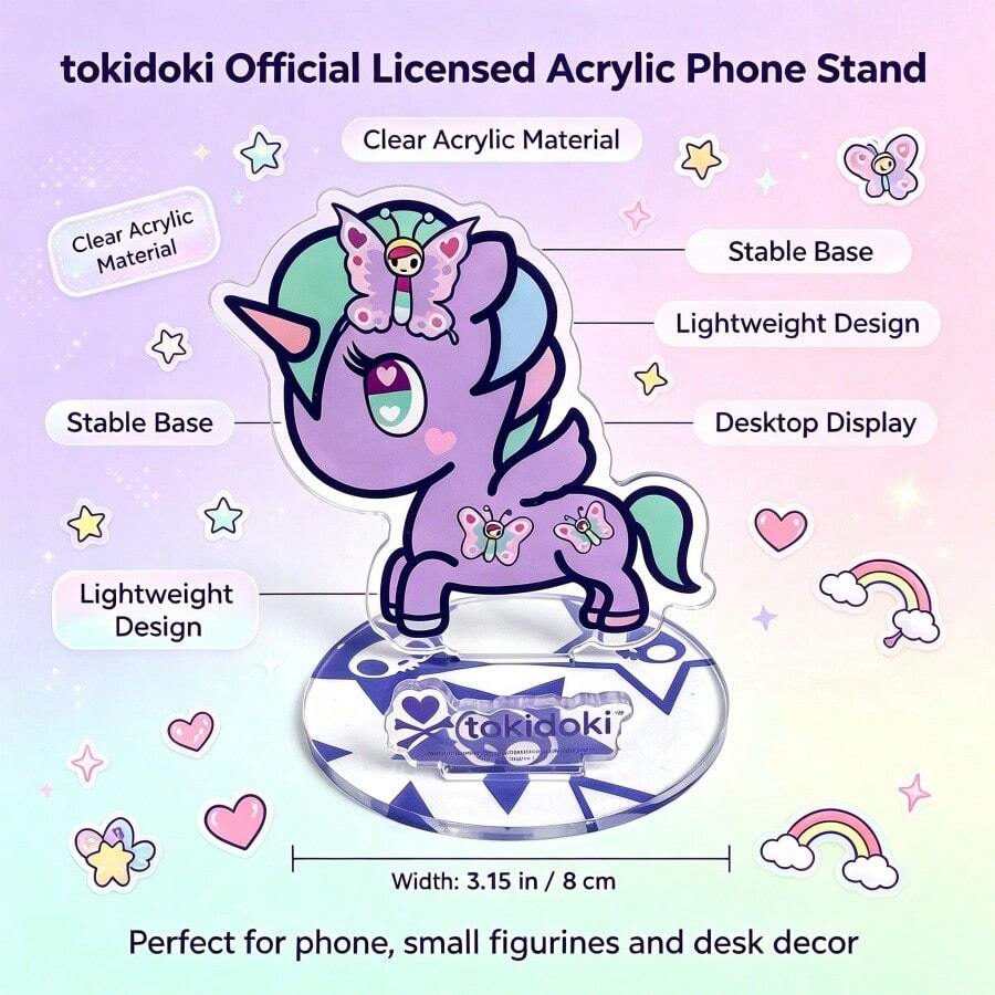 1件 Mesuca & Tokidoki 聯名壓克力手機支架，卡通獨角獸角色模型支架，透明底座桌面展示架，可愛動漫桌面裝飾，適合女孩收藏禮物 - TJ61216-TK1 - 查看 1