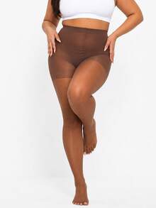 4Pairs High Waist Coffee Brown Sheer Control Top Tights, Smooth Stretch Slim Fit Pantyhose For Women, Office, Date & Daily Wear - Brown - View 9