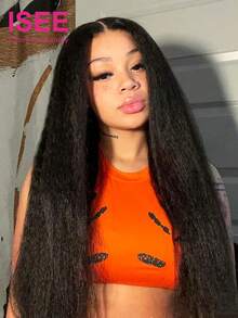 ISEE V-Shape Sew-In Human Hair Wig, Curly & Straight, Natural, 180% Density, Glueless, 14-16" Bob, 18-30" Regular Length, Unprocessed Virgin Hair - S1 - View 3