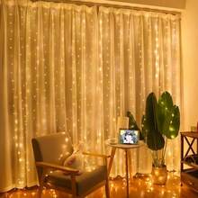 Varmvita LED-ljusslinga i gardinstil – USB-drivna julljus med koppartråd och fjärrkontroll, 8 ljuslägen, lämpliga för heminredning, högtidsbröllop, jul, födelsedagar och fester (fönsterhängande dekoration) - varmvitt ljus - Visa 5