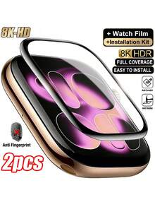 2pcs Full Curved Screen Protector Compatible With Apple Watch Ultra 2 49MM Non-Glass Screen Protector Series 10 11 9 8 7 6 5 4 SE2 40MM 41MM 45MM Birthday Gift, Family, Friends Watch Screen Protector, Watch Case, Watch Accessories Waterproof Shockproof Anti-Fall Anti-Scratch Anti-Fingerprint Full Set - Clear - View 1