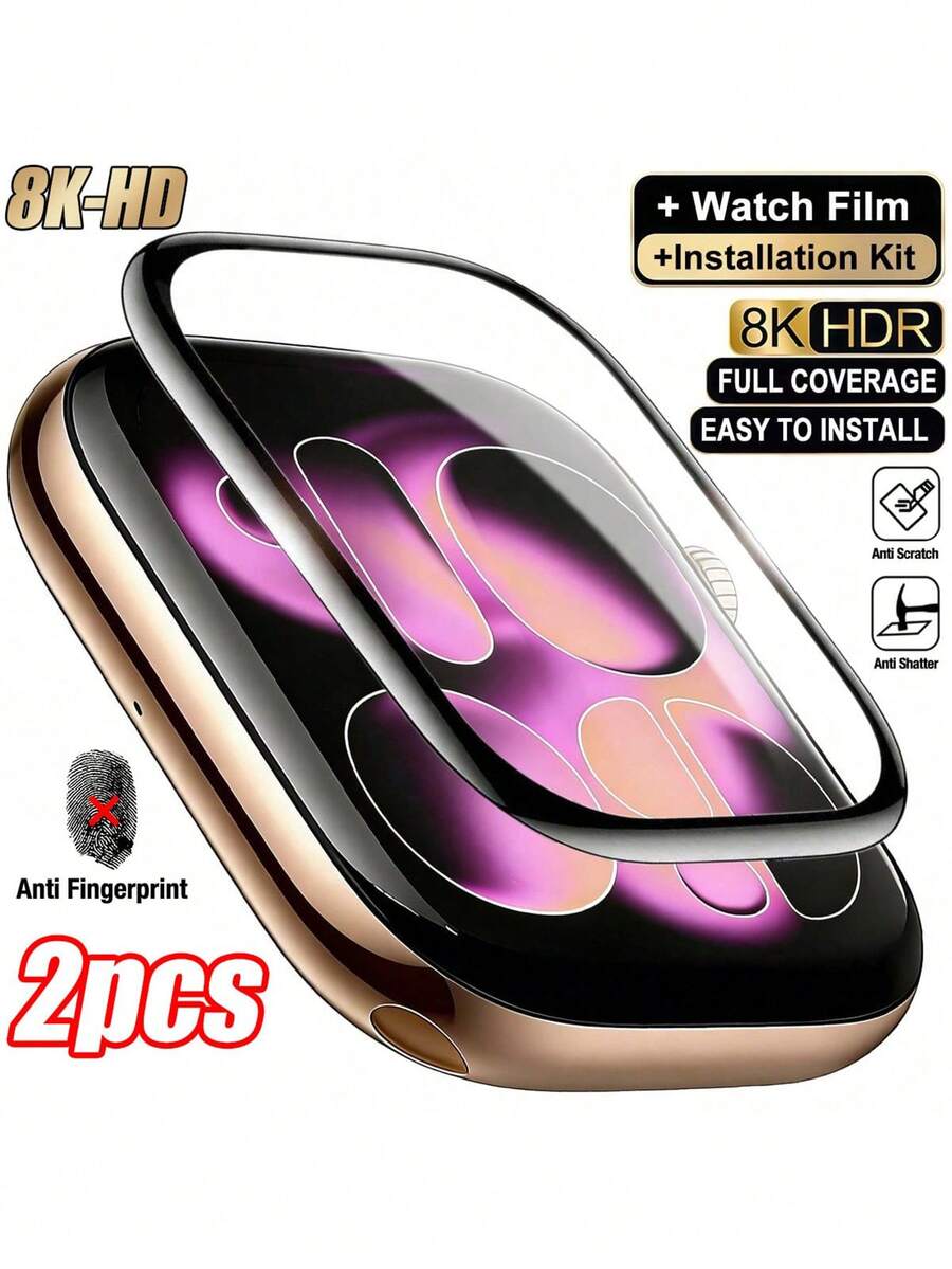 2pcs Full Curved Screen Protector Compatible With Apple Watch Ultra 2 49MM Non-Glass Screen Protector Series 10 11 9 8 7 6 5 4 SE2 40MM 41MM 45MM Birthday Gift, Family, Friends Watch Screen Protector, Watch Case, Watch Accessories Waterproof Shockproof Anti-Fall Anti-Scratch Anti-Fingerprint Full Set - Clear - View 1
