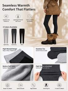 1 Pair Women's 120g Non-Fuzzy Solid Color Tights, Soft Elastic Autumn Leggings, 15-25℃ Daily Wear - Multicolor - View 3