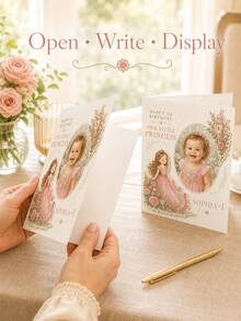 Custom Photo First Birthday Greeting Card, Personalized Picture Card With Princess Castle, Purple Floral And Swan Theme, Baby Girl 1st Birthday Celebration Card, Keepsake Gift For Daughter, Granddaughter, Niece, Family And Friends - Multi-color - View 4
