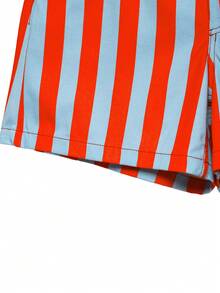 YROOE Women's Red & Blue Vertical Striped Zipper Pocket Casual Shorts, Autumn/Winter - Multicolor - View 5