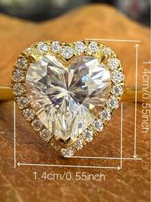 1 Pc Women's Gold Tone Heart‑Shaped Cubic Zirconia Halo Ring, Suitable For Wedding, Party Wear, Valentine's Day Gift. No Box. - Gold - View 5