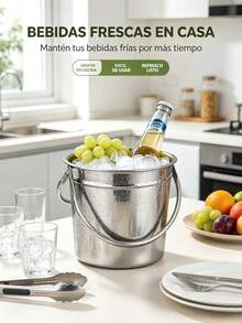 Cubo de Hielo de Acero Inoxidable con Pinzas, Cubitera para Bebidas con Asa, Recipiente para Hielo y Enfriador de Bebidas, Ideal para Fiestas, Playa, Picnic, Camping, Reuniones y Uso en Casa, Accesorio para Bar y Eventos al Aire Libre - Ver 3
