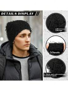 Distressed Knit Hat, Fuzzy Winter Warm Hat, Thick Warm, Skull Pattern, Men's Outdoor Skiing Knit Hat, Autumn Clothing - A - View 5
