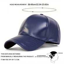 1pc Men's PU Leather Baseball Cap, Black, Adjustable, Solid Color, Sun Protection, Casual Hat Suitable For Spring/Autumn Travel, Beach, Party - Navy Blue - View 2