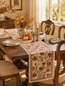 1pc-Autumn Pumpkin Table Runner, Vintage Farmhouse Linen Fall Table Runner, Decorative Table Runner For Thanksgiving Harvest Dinner Party Indoor Outdoor Dining Table Decor - Multicolor - View 10