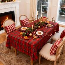 1pc Red & Green Plaid Art INS Style Christmas Atmosphere Decorative Tablecloth, Suitable For Holidays, Christmas And Home Decor - Red - View 4