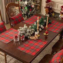 1/2/6pcs Classic Scottish Plaid Rectangular Placemats, Wrinkle-Resistant And Durable, Suitable For Christmas Party, Family Gathering Table Decor - Red - View 7