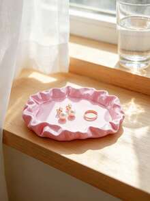 3D Printed Cream Style Wavy Ruched Jewelry Display Tray, Makeup Vanity Small Item Storage Dish, Jewelry Photography Prop, Home Decor Ornament, Pleated Lotus Wavy Ruched Design, Storage & Photography Decoration 2-In-1 - Multicolor - View 10