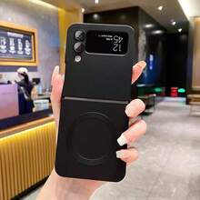 高品質純色全包覆電鍍磁吸手機殼,適用 11 Pro XL 7A 8 9 10 Pro XL,支援無線充電功能,適用 Galaxy Z Flip3 4 5 6 7,柔軟 TPU 材質,時尚美觀 - 黑色 - 查看 8