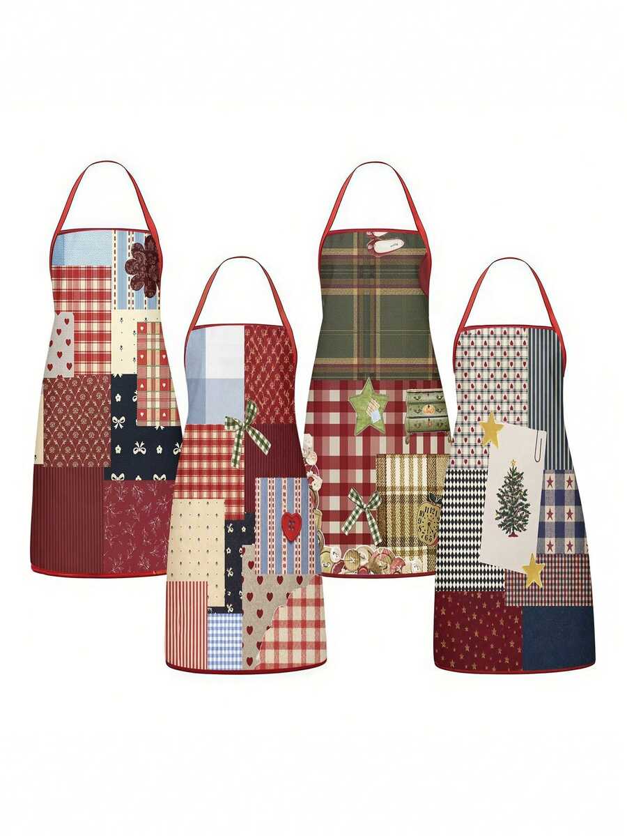 1/2/4pcs Christmas Apron, With A Highly Stylish Design, Suitable For Cooking In The Kitchen, For Festivals And Parties. It's Also A Great Gift To Give To Friends. - Multicolor - View 1