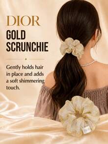 Dior 金色亮片髮圈 10cm，金色紋理，高彈性，舒適，適合日常配戴、派對與禮品 - 金色 - 查看 3