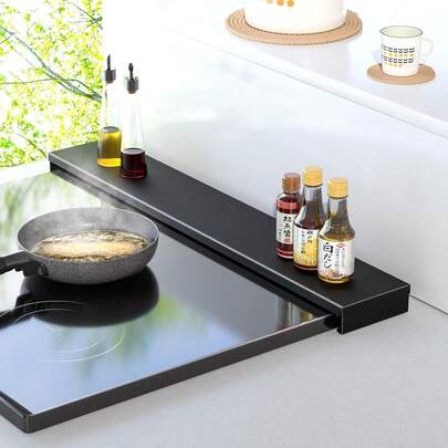 排気口カバー 60cm フラット 一体型 コンロカバー コンロ奥ラック 薄型 耐熱200℃ グリルカバー IH・ガス対応 ブラック