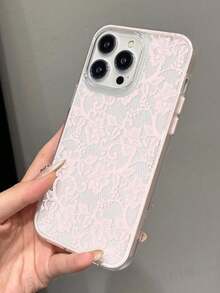 1 Light-Colored Girly Romantic Lace Pattern Contrast Color 3-In-1 Pink Frame Transparent Non-Slip Soft Phone Case Compatible With Iphone 11/12/13/14/15/16pro Max - Multicolor - View 2