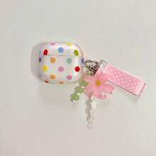Korean Style Minimalist Matte Translucent Polka Dot Earphone Case With Pendant, Compatible With AirPods Pro 3, Pro 2, 4, 3, 1/2, Cute Protective Cover For Women, Spring/Summer Earphone Case, Birthday Gift, Holiday Gift - Multicolor - View 2